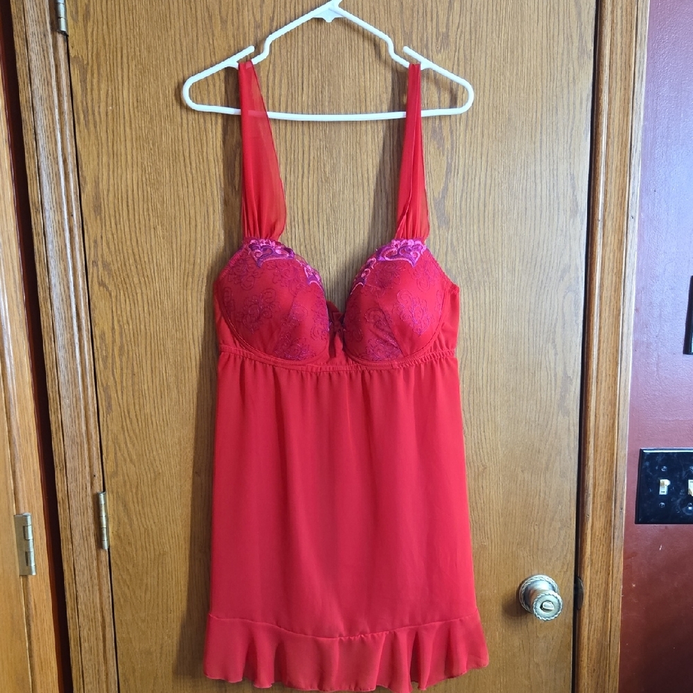 Fashion Bug Red Chemise with Ruffle Hem and Adjustable Straps